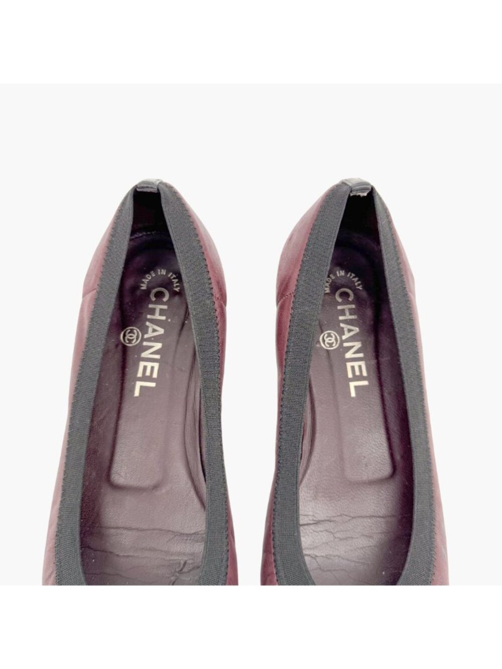 Chanel CC Ruffle Cap Toe Ballet Flats EU 37 US 6-6.5 Brown Burgundy Leather - Picture 5 of 15